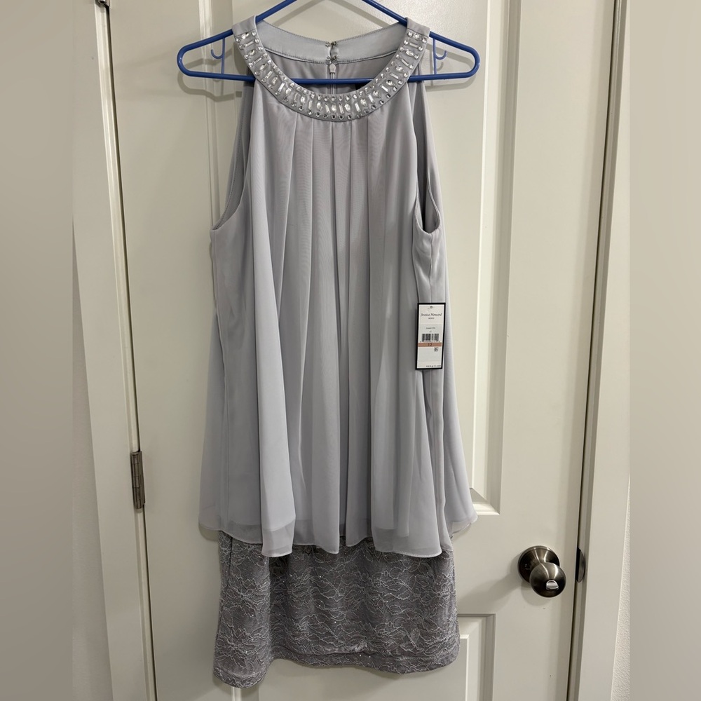 Jessica Howard “Mother of the Bride/Groom” Light Gray Jeweled Sheath Dress